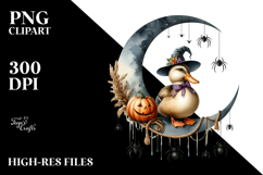 Duck Dressed for Halloween Sitting on Half Moon PNG Product Image 2