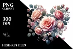 Washed Watercolor Heart with Roses PNG Product Image 2