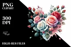 Washed Watercolor Heart with Roses PNG Product Image 2