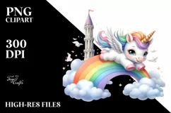 Cute Baby Unicorn Swinging from Rainbow | Clipart Product Image 1