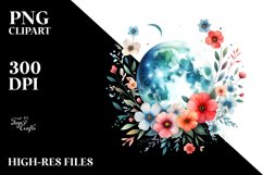 Wimsical Moon Flowers | Sublimation | Clipart Product Image 1