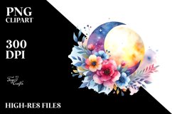 Wimsical Moon Flowers | Sublimation | Clipart Product Image 1