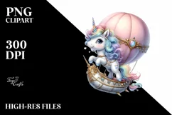 Cute Baby Unicorn Dancing from Airship | Clipart Product Image 3