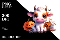 Cute Baby Cow in Halloween PNG Product Image 2
