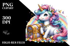 Colorful Baby Unicorn with Treasure Chest, PNG Product Image 2