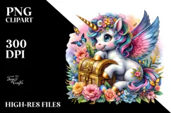 Colorful Unicorn with Treasure Chest PNG Product Image 2