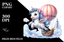 Cute Baby Unicorn Dancing from Airship | Clipart Product Image 1