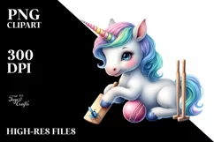 Cute Baby Unicorn Playing Cricket | Clipart Product Image 1