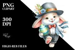 Watercolor Smiling Bunny with Modern Hat PNG Product Image 2