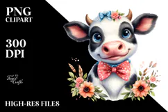 Happy Cow with Bow and Tie, Transparent PNG Product Image 2