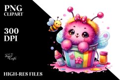 Watercolor Pink-ish Smiling Cute Bee Cuddling Bubbly Bucket Product Image 2