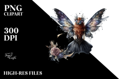 Gothic Fairy on Cloud Creative View, Watercolor PNG Product Image 2