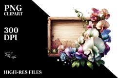 Detailed Wooden Piece with Sweet Pea | Clipart Product Image 1