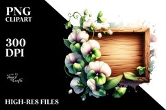 Detailed Wooden Piece with Sweet Pea | Clipart Product Image 1