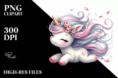 Baby Unicorn Tumbling with Spring Petals | Clipart Product Image 3