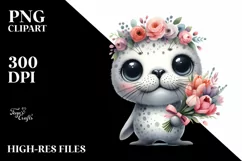 Shy Seal Big Eyes | Sublimation Clipart Product Image 1