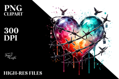 Heart with Barbwire, Watercolor Splash, PNG Product Image 2