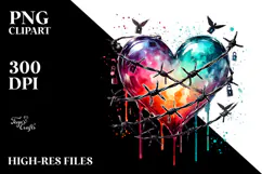 Heart with Barbwire, Watercolor Splash, PNG Product Image 2
