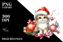 Cute Cat with Christmas Decorations, PNG Product Image 2