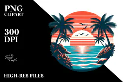 Retro Tropical Island Sunset PNG Product Image 2
