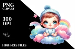 Colorful Baby Big Eyes Smiling Stars Clouds Clipart Product Image 1