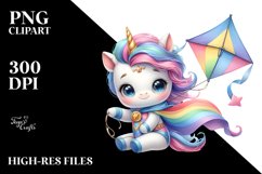 Cute Unicorn Hero Watercolor Clipart Title Product Image 3