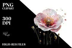 Poppy with Golden Insertions, Watercolor Splash, PNG Product Image 2