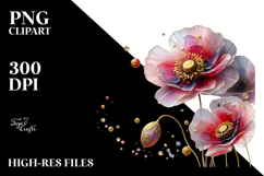 Poppy with Golden Insertions, Watercolor Splash PNG Product Image 2