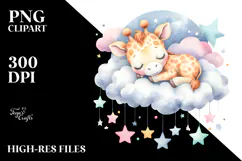 Vibrant Baby Giraffe Sleeping on a Cloud, Transparent PNG Product Image 2
