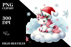 Cute Unicorn with Santa Hat PNG Product Image 2