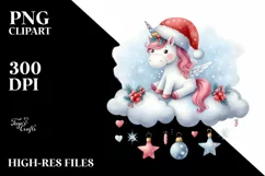 Cute Unicorn with Santa Hat PNG Product Image 2