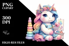 Colorful Unicorn in Sculptor's Apron PNG Product Image 3