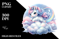 Cute Unicorn Cloud Puff Watercolor Clipart Title Product Image 2