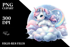 Cute Unicorn Cloud Puff Watercolor Clipart Title Product Image 2