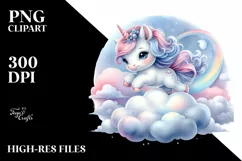 Cute Unicorn Cloud Puff Watercolor Clipart Title Product Image 1