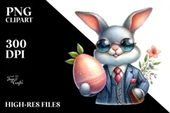 Watercolor Smiling Bunny with Suit PNG Product Image 2