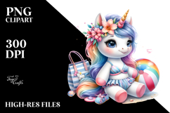 Cute Unicorn Beachwear Watercolor Clipart Title Product Image 2