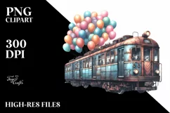 Vintage Subway Train Balloons Clipart Product Image 1