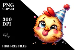 Silly Cartoon Chicken with Party Hat, High-Res PNG Product Image 2