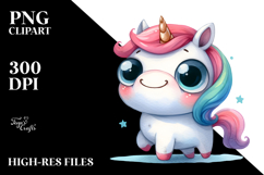 Expressive Funny Unicorn Watercolor, PNG Product Image 2