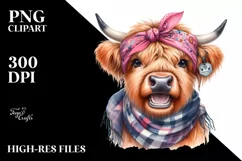 Highland Cow With Bandana | Sublimation | Clipart Product Image 1