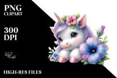 Baby Unicorn with Petunia in the Style of | Clipart Product Image 3