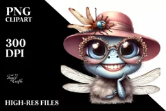 Funny Cute Dragonfly Smiling Vintage | Clipart Product Image 1