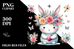 Simple Funny Rabbit in Watercolor PNG Product Image 1