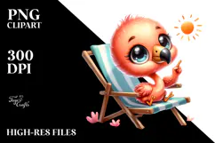 Baby Flamingo on Beach Chair Excited Product Image 2
