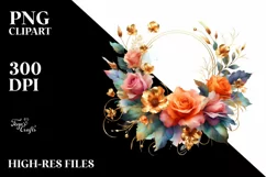 Vibrant Gold Foil Orange Roses | Sublimation Clipart Product Image 3