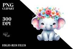 Whimsical Elephant with Flower Crown PNG Product Image 2