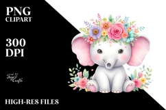 Whimsical Elephant with Flower Crown PNG Product Image 2