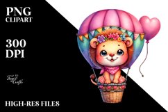 sitting on Hot Air Balloon, Cute Baby Lion PNG Product Image 2