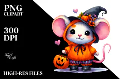 Baby Mouse with Pumpkin, Watercolor PNG Product Image 2